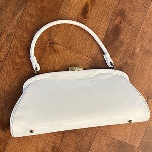 Vintage white patent leather handbag clutch with gold hardware